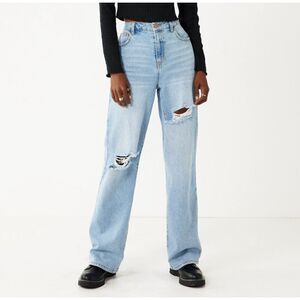 So Brand Jeans Super High Rise Wide Leg Denim Distressed Light Wash Women sz 0